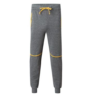 Imagem de Calça masculina casual de lazer de outono cor sólida calça cropped cor contrastante renda esportiva calça solta pequena, Cinza escuro, M