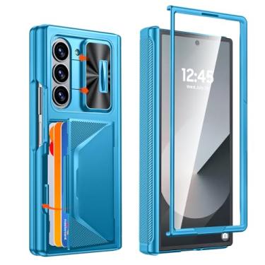 Imagem de CENMASO Capa para Samsung Galaxy Z Fold 6 com porta-cartões e capa para câmera deslizante e proteção de dobradiça e protetor de tela [bloqueio RFID] Capa de proteção à prova de choque para Z Fold
