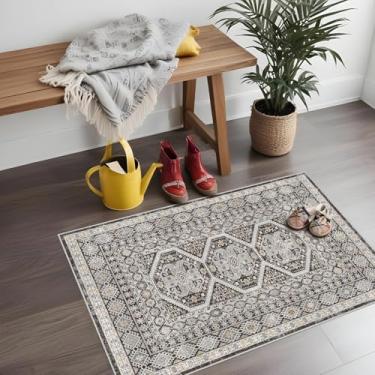 Imagem de Tapete lavável antiderrapante: 2x3 pequeno tapete boho cozinha vintage entrada tapete de pilha baixa para capacho preto