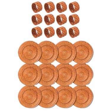 Imagem de Rafimex, Kit 24 Sousplat E Anel Porta Guardanapo Rattan Bege Rafimex