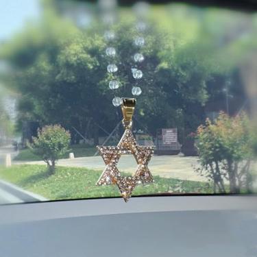 Imagem de Pingente de strass da estrela de Davi para espelho retrovisor interior de carro, enfeite de charme judeu brilhante para pendurar no carro, acessórios de carro deslumbrantes
