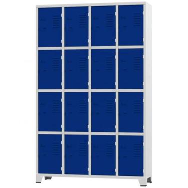 Imagem de Roupeiro de Aço 16 Portas Cinza com Azul 1,96 X 1,23 X 0,36 - ULTRA Mó