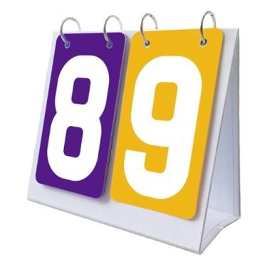 Imagem de Pegciuho Placar Multiesportivo Contador de Pontuação 2 Dígitos Mesa Placar Placar Flip para Jogos Vôlei Futebol Ao Ar Livre, Roxo e Amarelo