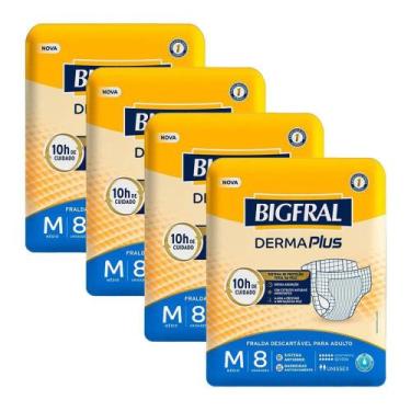 Imagem de Kit 4X 8 Tiras Fralda Geriátrica Bigfral Derma Plus Tamanho M Descartá