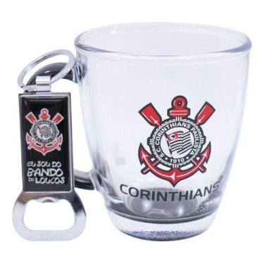 Imagem de Kit Corinthians Caneca Chopp Café + Abridor Garrafa 370ml  - Mileno Co