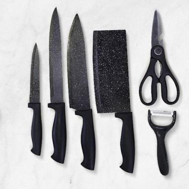 Imagem de Kit Facas Chef 6 Peças Preto Cozinha Em Aço Inox Churrasco Verdura - p