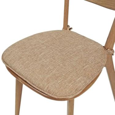 Imagem de DSUTMLE Almofada de assento de linho de algodão respirável com laços almofada de cadeira antiderrapante cor sólida forma ferradura almofada de cadeira durável para sala de jantar, sala de estar,