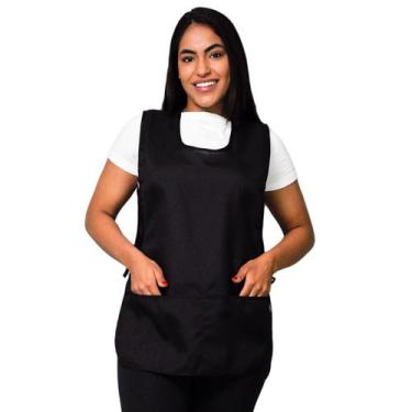 Imagem de Avental Bata Preto Oxford Liso Frente e Costa Com 2 Bolsos - LojaLoja
