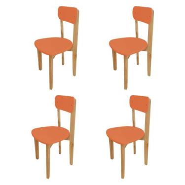 Imagem de Kit 4 Cadeiras Colorê Infantil Assento e Encosto Laranja Base em Madei