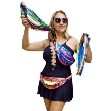 Imagem de Pochete Metalizada LGBT Holográfica Arco-Íris 3 Compartimentos - Carna