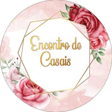 Imagem de Painel De Festa Redondo 1,50x1,50 - Encontro de Casais Rosa Floral 040