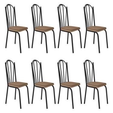 Imagem de Kit 8 Cadeiras de Cozinha Alabama Estampado Rattan Bege Pés de Ferro P