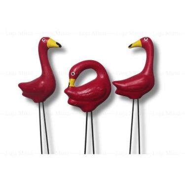 Imagem de Trio de flamingo em cerâmica pequeno decoração vaso e jardim - Loja Mi
