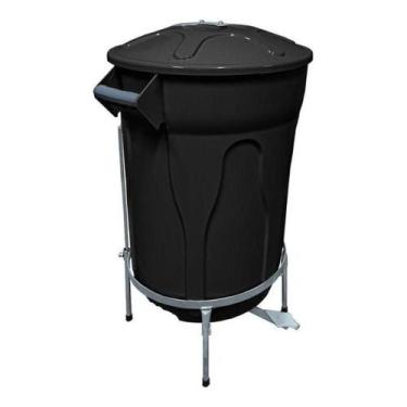 Imagem de Kit Lixeira Pedal De Aço Preta 100l+ 100 Sacos De Lixo 100l - HIGIPACK