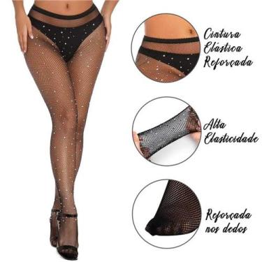 Imagem de Meia Calça Arrastão Strass Adulto - Minifashionista Store, Preto, Únic
