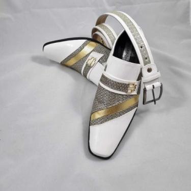 Imagem de Sapato Social Masculino com Cinto Pizarini , Branco, Dourado, 42