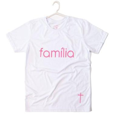 Imagem de Camiseta de Algodão Família Santo Deus Branca, Branca pink