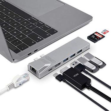 Imagem de Hub USB C para MacBook, adaptador de estação de ancoragem 8 em 1 com HDMI 4K, Gigabit Ethernet, 3 portas USB 3.0, PD de 100 W, leitor de cartão SD/MicroSD, Thunderbolt 3, portas USB-C, compatibilidade