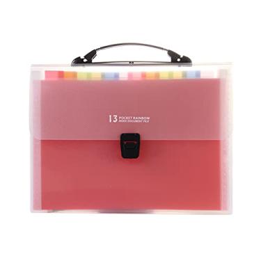 Imagem de Pasta de arquivo expansível 13 organizador de arquivo de bolso, pastas sanfonadas coloridas em arco-íris com capa expansível, etiquetas em branco, caixa de arquivo portátil tamanho A4, armazenamento