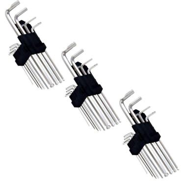 Imagem de Kit 3 Jogo Chave Hexagonal Torx Longa Ponta Dupla Aço 9Pçs