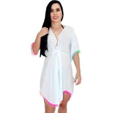 Imagem de Chemise saída de praia camisão babado pompom cinto ajustável - Tropica
