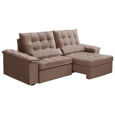 Imagem de Sofá 4 Lugares Retrátil e Reclinável Firenze Veludo Rosê - Ferguile