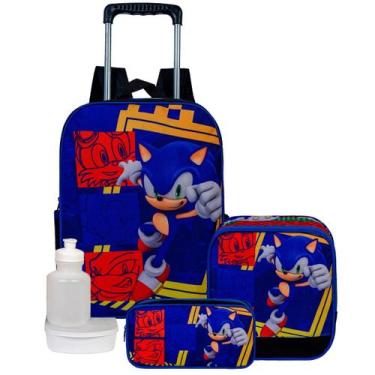 Imagem de Kit Mochila Escolar Sonic Para Menino De Rodinha e Lancheira - JM Cria