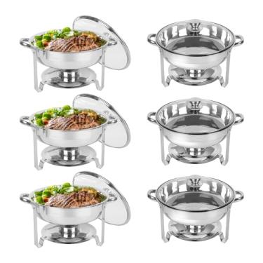 Imagem de IMACONE Conjunto de Buffet de Prato de Atrito com 6 Pacotes, Forra Redonda de Aço Inoxidável de 5Qt para Catering em Tampa de Vidro, Forras e Conjuntos de Aquecedores de Buffet com Panela de Comida e