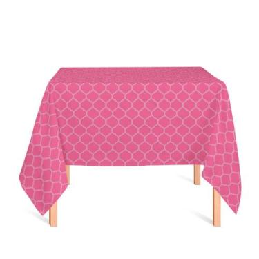 Imagem de Toalha de Mesa Quadrada em Tecido Jacquard Rosa Pink Chiclete Geométri