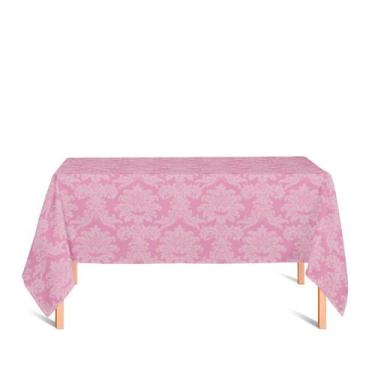 Imagem de Toalha de Mesa Retangular em Tecido Jacquard Rosa Bebê Medalhão Tradic