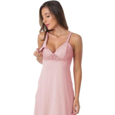 Imagem de Camisola Amamentação Bicolor Gestante Vestido de Dormir Para Mães Que 