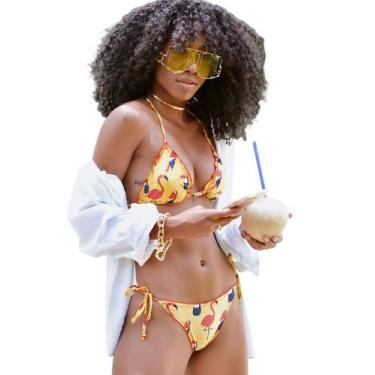 Imagem de Biquíni Cortininha Flamingo Tucano Levanta Bumbum - Missatti, Amarelo,