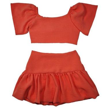 Imagem de Conjunto Cropped Saia Balonê Infantil Juvenil - 2L Kids, Salmão, 8