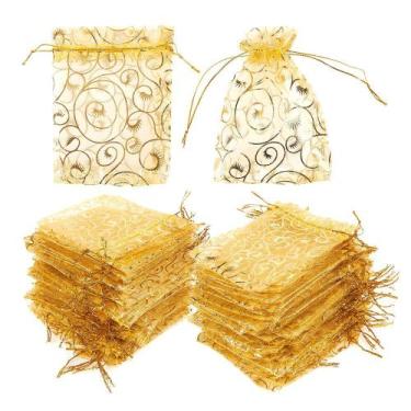 Imagem de 50 Unidades Saquinhos Dourados Para Presentes Lembrancinhas Festas - N