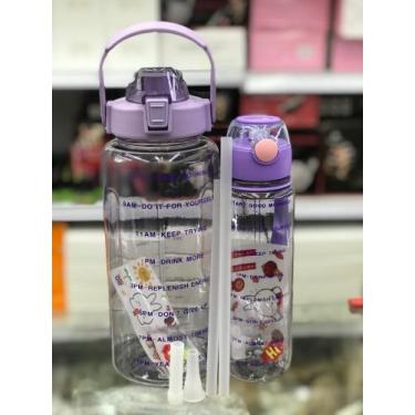 Imagem de Kit 2 Garrafas De Água Motivacional 2Litros e 800ml Squeeze Com Canudo