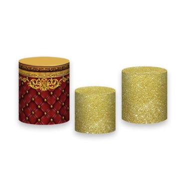 Imagem de Trio De Capa Cilindro - Capitonê Vermelho com Dourado 008 - Via Cores