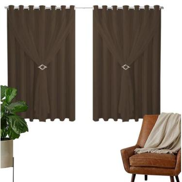Imagem de Cortina Corta Luz 2,00m X 1,30m Com Voil Tabaco Para Sala Ou Quarto - 