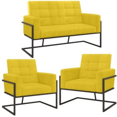 Imagem de Kit 2 Poltronas Namoradeira Base de ferro para Sala de Espera Decorati