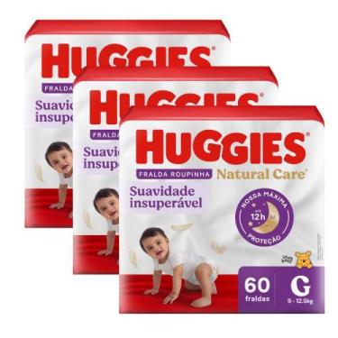Imagem de Kit 3 Fralda Roupinha Huggies Natural Care Tamanho G Pacote Hiper 60 U