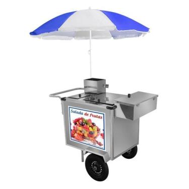 Imagem de Carrinho de Salada de Frutas Inox com Guarda Sol Rodas Pneumáticas Cef
