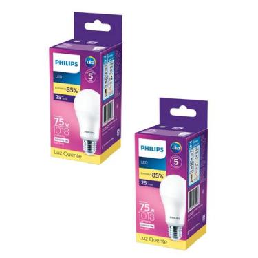Imagem de Kit 2 Lâmpada Led Bulbo 11w = 75w 1018lm Bivolt Philips 3000k amarela 