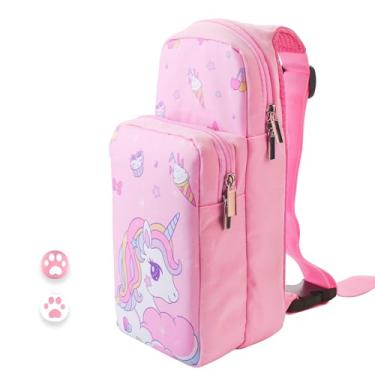 Imagem de HYPERCASE Bolsa De Viagem Para Nintendo Switch/Oled/Lite, Bolsa De Ombro Rosa Para Armazenamento De Unicórnio, Mochila De Transporte Portátil Para Acessórios De Jogos, Console E Carregador De Dock,