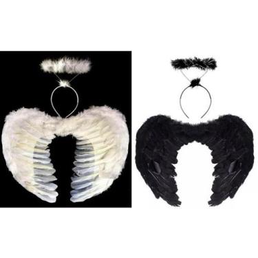Imagem de Asa de Anjo e Aureola Infantil Branco ou Preto Fantasias - CM Presente