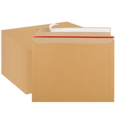 Imagem de FVIEXE Pacote com 50 envelopes rígidos de 24 x 30 cm, envelopes de papelão kraft autoselados para CD, fotos, documentos, imagens, papéis, arquivos, marrom