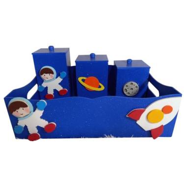 Imagem de Kit Higiene Bebê MDF 4 Peças Cesta Organizadora Astronauta - Canaã Art