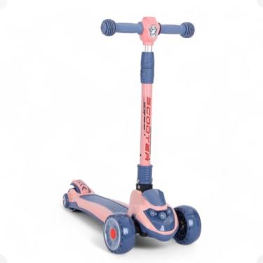 Imagem de Patinete Infantil 3 Rodas Dobrável com LED nas Rodas e Base, Som Integrado, Altura Ajustável (68–82cm), Rosa e Azul, Suporta até 70kg, Certificado INMETRO