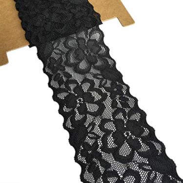 Imagem de LUMKET Fita de renda elástica de 6 cm de largura com acabamento de padrão floral para faixas de cabeça, ligas, decoração floral e artesanato (preto)