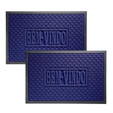 Imagem de Kit 2 Tapetes Antiderrapante Capacho Porta Entrada Emborrachado 40 x 60cm (Azul)