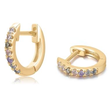 Imagem de Tiny Paved Huggies | Brincos de argola cravejados para o dia a dia | Mini Crystal Huggies | Presente minimalista para ela, Latão, Zircônia cúbica