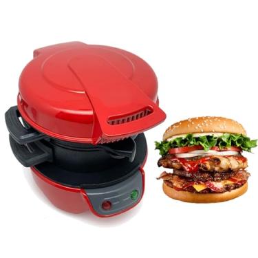 Imagem de Máquina de café da manhã com aquecimento de dupla face, máquina de hambúrguer multifuncional pronta em 5 minutos, chapa redonda elétrica removível e lavável na máquina, sanduicheira doméstica com